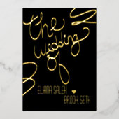 Ribbon Hand Drawn Lettering Wedding geperst Folie Uitnodiging (Voorkant)