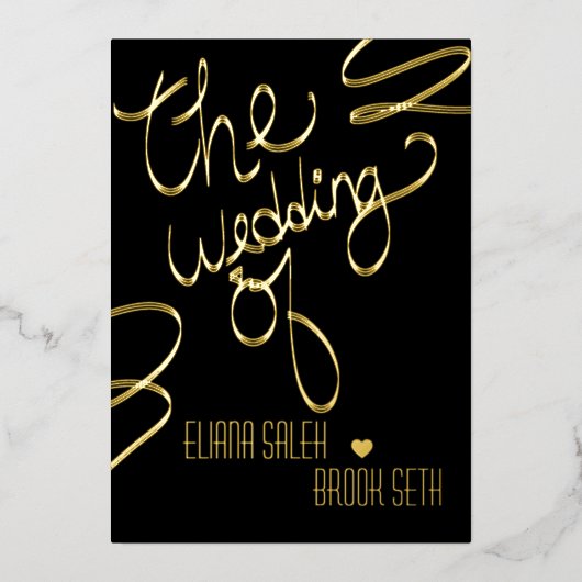 Ribbon Hand Drawn Lettering Wedding geperst Folie Uitnodiging (Voorkant)