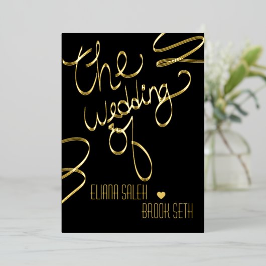 Ribbon Hand Drawn Lettering Wedding geperst Folie Uitnodiging (Staand Voorkant)