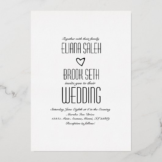 Ribbon Hand Drawn Lettering Wedding geperst Folie Uitnodiging (Achterkant)