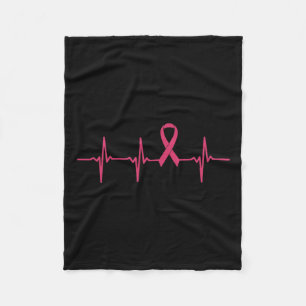 Ribbon Heartbeat Breast Cancer Awareness Gift Fleece Deken