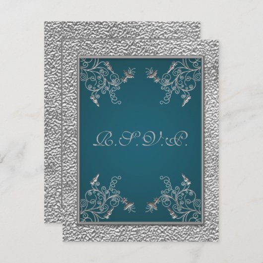 RIBBON IMPRIMÉ Turquoise sur carte FAUX Pewter RSV (Devant / Derrière)