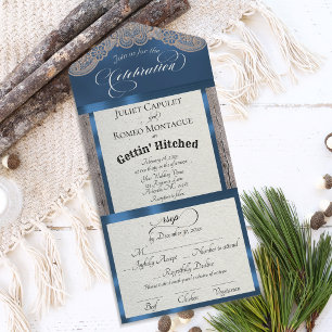 Ribbon & Lace Gettin' Hitched - Blauw All In One Uitnodiging