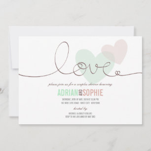 Ribbon Love SweetHeart Couples Shower Party Invite Kaart