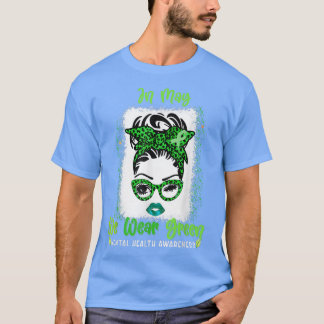 Ribbon Messy Bun Mental Health Awareness Mei T-shirt