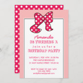 Ribbon Pois rose et Bow Invitation d'anniversaire (Devant / Derrière)