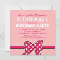 Ribbon Pois rose Invitation d'anniversaire pour en