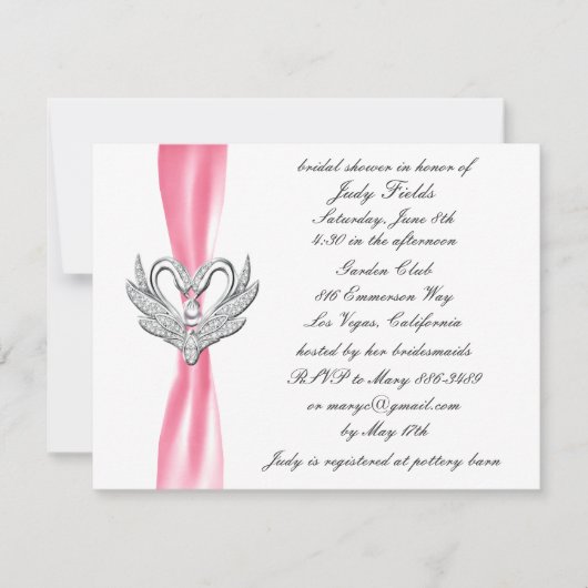 Ribbon rose Argent Swans Bridal Shower Invitation (Devant)
