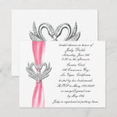 Ribbon rose Argent Swans Bridal Shower Invitation (Devant / Derrière)