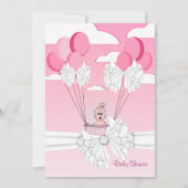 Ribbon rose blanc bébé fille douche Invitation (Devant)