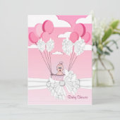 Ribbon rose blanc bébé fille douche Invitation (Debout devant)