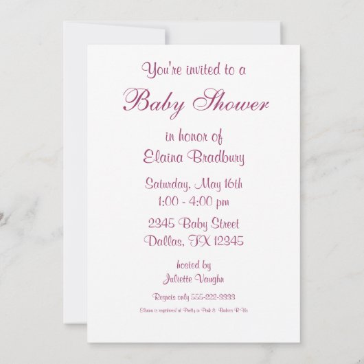 Ribbon rose blanc bébé fille douche Invitation (Dos)