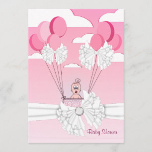 Ribbon rose blanc bébé fille douche Invitation