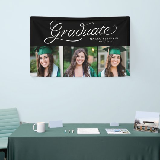 Ribbon script afstuderen trendy drie foto afstudee spandoek (Beurs)