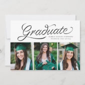Ribbon script afstuderen trendy drie foto's kaart (Voorkant)