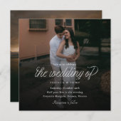 Ribbon Script Minimalist Square Wedding Photo Kaart (Voorkant / Achterkant)