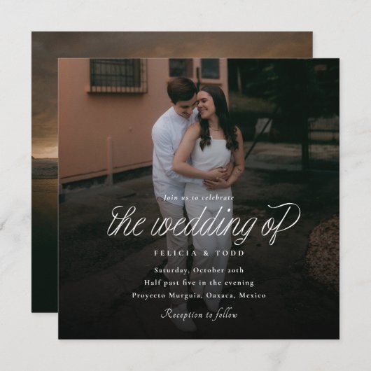 Ribbon Script Minimalist Square Wedding Photo Kaart (Voorkant / Achterkant)