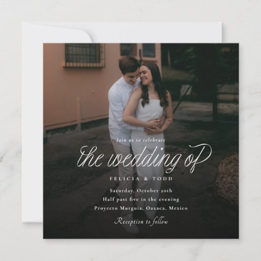 Ribbon Script Minimalist Square Wedding Photo Kaart (Voorkant)