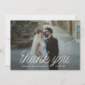 Ribbon Script Minimalist Wedding Photo Bedankkaart (Voorkant)