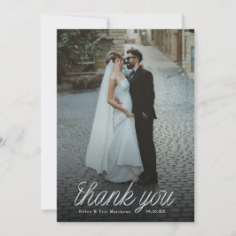 Ribbon Script Minimalist Wedding Photo Bedankkaart