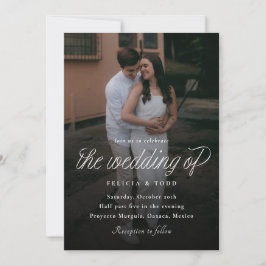 Ribbon Script Minimalist Wedding Photo Kaart