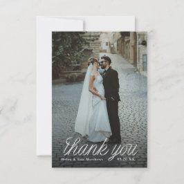 Ribbon Script Minimalist Wedding Photo Small Bedankkaart