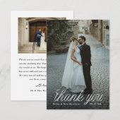 Ribbon Script Minimalist Wedding Photo Small Bedankkaart (Voorkant / Achterkant)