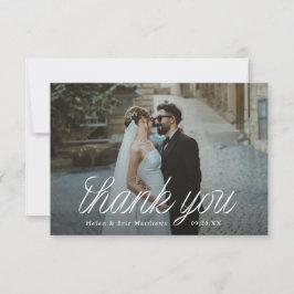 Ribbon Script Minimalist Wedding Photo Small Bedankkaart