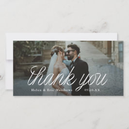 Ribbon Script Minimalist Wedding Photo Tall Bedankkaart