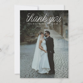 Ribbon Script Top Minimalist Wedding Photo Bedankkaart