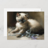Ribbon Tangle Siamese Kitten Briefkaart (Voorkant / Achterkant)