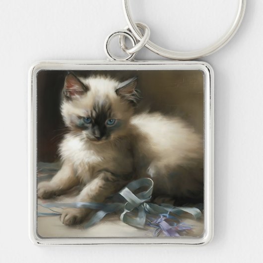 Ribbon Tangle Siamese Kitten Sleutelhanger (Voorkant)