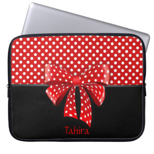 Ribbon van zwarte, rode en witte poka laptop sleeve