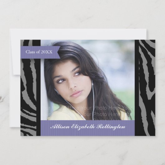 Ribbons Zebra Print Afstuderen: Paars Kaart (Voorkant)