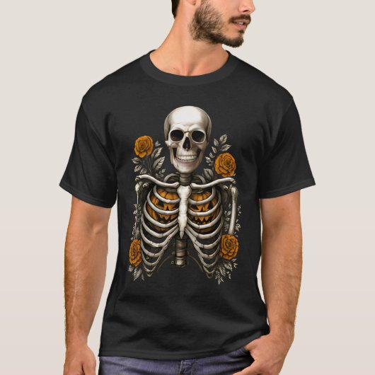 Ribcage Pumpkins, Spooky Seizoen Halloween T-shirt (Voorkant)