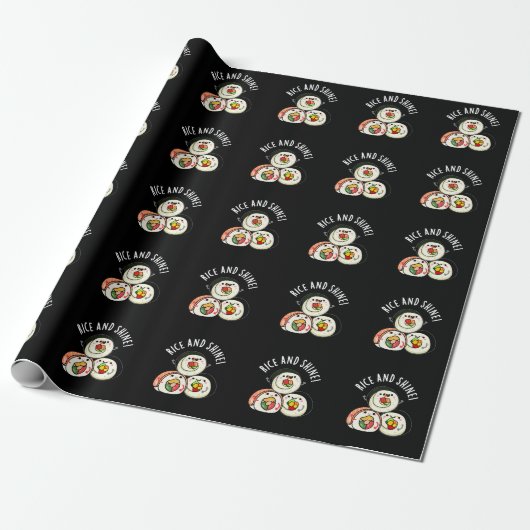 Rice and Shine Grappige Sushi Roll Pun Donker BG Cadeaupapier (Uitgerold)