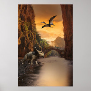 riceratops, velociraptor en pterodactyl poster
