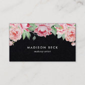 Rich Black & Blush Pink Peony Visitekaartje (Voorkant)