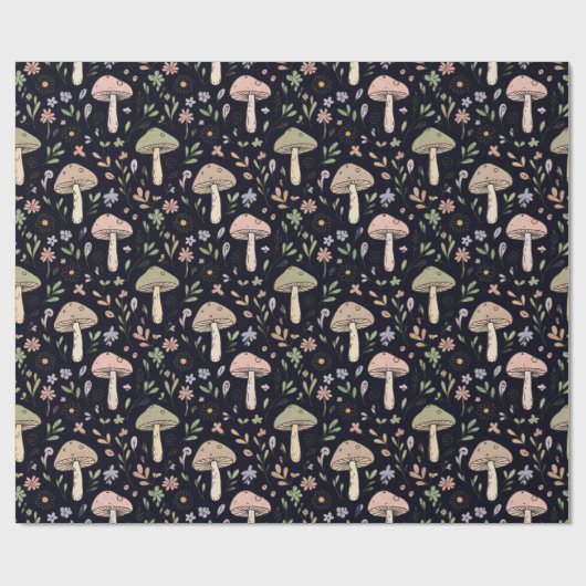 Rich Black Dark Academia Fungi Seamless Pattern Cadeaupapier (Vlak)