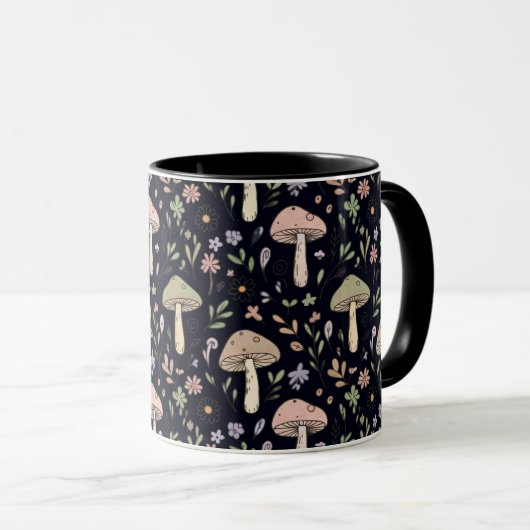 Rich Black Dark Academia Fungi Seamless Pattern Mok (Voorkant rechts)