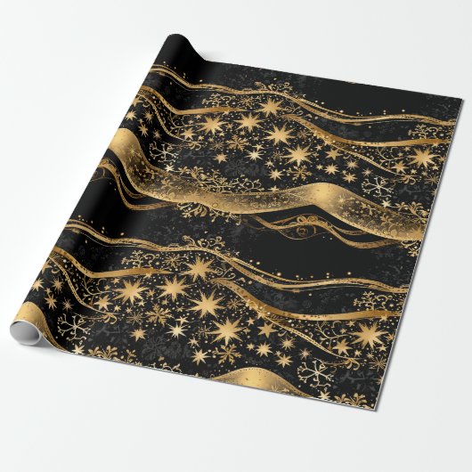 Rich Black & Gold Holiday Cadeaupapier (Uitgerold)