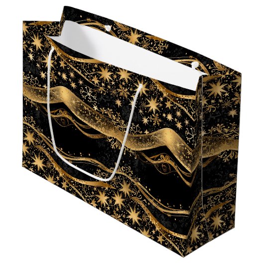Rich Black & Gold Holiday Groot Cadeauzakje (Voorkant Gekanteld)