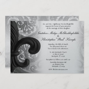RICH BLACK "iron fleur de lis" Wedding Invitation Kaart