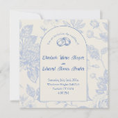 Rich Blue French Floral Toile Bloemen Uitnodiging (Voorkant)