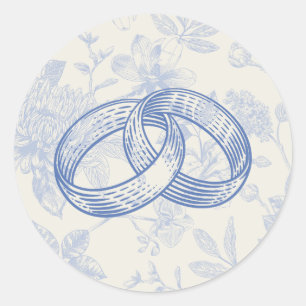 Rich Blue French Floral Toile Floral Ronde Sticker