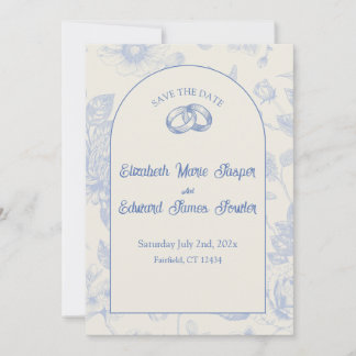 Rich Blue French Floral Toile Floral Save the Date Kaart