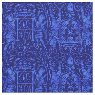 Rich Blue Medieval Tapestry met Cherubs Stof