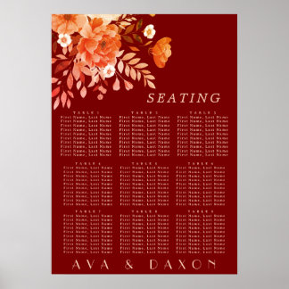 Rich Bourgondië Bloemen Trouwstoel Grafiek Poster