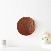 Rich Brown Leather Texture Pattern Ronde Klok (Huis)
