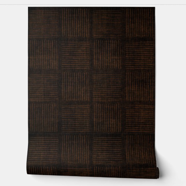 Rich Brown Moody Wallpaper Faux Texture Squares Behang (Afrollen)